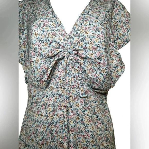 Monteau Los Angeles Floral Ruffle Sleeve Knot Front Mini Dress Size Large - Picture 3 of 6
